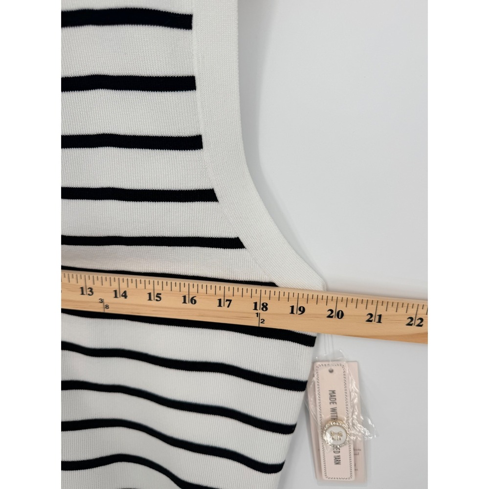 Nanette Lepore Striped Sweater Vest White Black Button Front V-Neck NWT - Picture 3 of 12